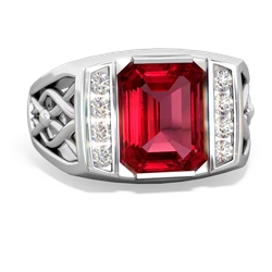 Lab Ruby Men's Vine 14K White Gold ring R0490