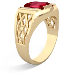 Lab Ruby Men's Vine 14K Yellow Gold ring R0490