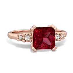 Lab Ruby Art Deco Princess 14K Rose Gold ring R2014