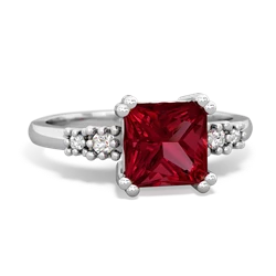 Lab Ruby Art Deco Princess 14K White Gold ring R2014