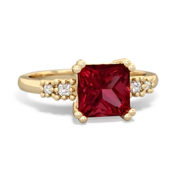 Lab Ruby Art Deco Princess 14K Yellow Gold ring R2014