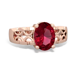 Lab Ruby Art Deco Filigree 14K Rose Gold ring R2322