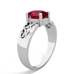 Lab Ruby Art Deco Filigree 14K White Gold ring R2322