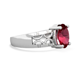 Lab Ruby Art Deco Filigree 14K White Gold ring R2322