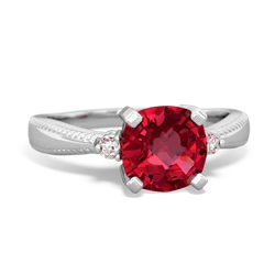 Lab Ruby Cushion Rope 14K White Gold ring R2484