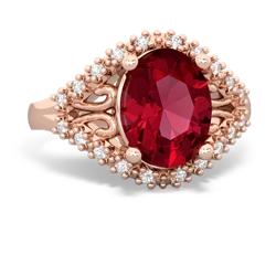 Lab Ruby Antique Style Cocktail 14K Rose Gold ring R2564