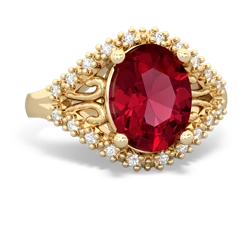 Lab Ruby Antique Style Cocktail 14K Yellow Gold ring R2564