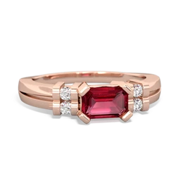 Lab Ruby Art Deco East-West 14K Rose Gold ring R2590