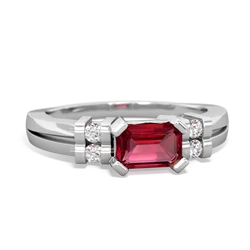 Lab Ruby Art Deco East-West 14K White Gold ring R2590