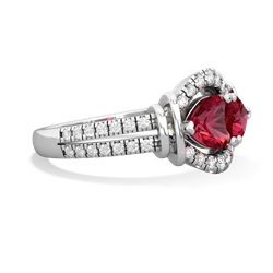 Lab Ruby Art-Deco Keepsake 14K White Gold ring R5630