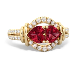 Lab Ruby Art-Deco Keepsake 14K Yellow Gold ring R5630