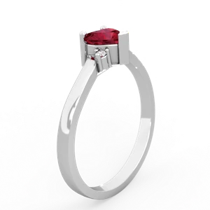 Lab Ruby Delicate Heart 14K White Gold ring R0203