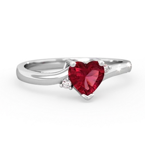 Lab Ruby Delicate Heart 14K White Gold ring R0203
