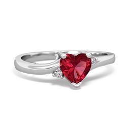 Lab Ruby Delicate Heart 14K White Gold ring R0203