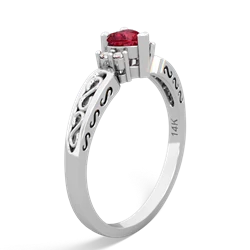 Lab Ruby Filligree Scroll Heart 14K White Gold ring R2429