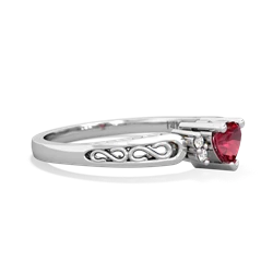 Lab Ruby Filligree Scroll Heart 14K White Gold ring R2429