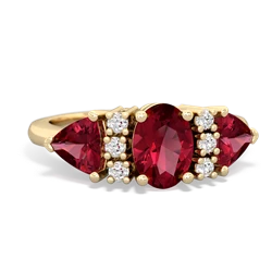 Lab Ruby Antique Style Three Stone 14K Yellow Gold ring R2186