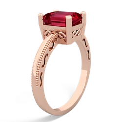 Lab Ruby Milgrain Scroll 14K Rose Gold ring R2338