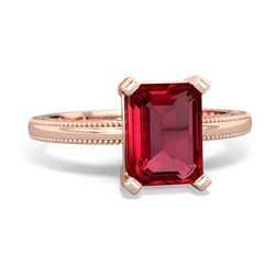 Lab Ruby Milgrain Scroll 14K Rose Gold ring R2338