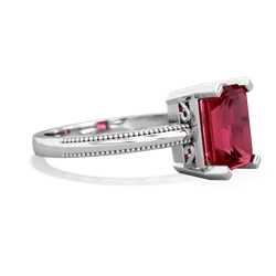 Lab Ruby Milgrain Scroll 14K White Gold ring R2338