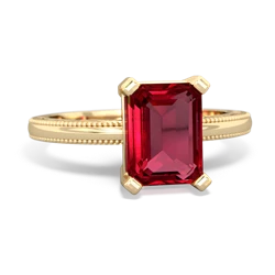 Lab Ruby Milgrain Scroll 14K Yellow Gold ring R2338