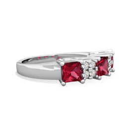 Lab Ruby Three Stone Diamond Cluster 14K White Gold ring R2592