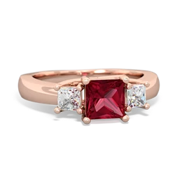 Lab Ruby Three Stone Trellis 14K Rose Gold ring R4015