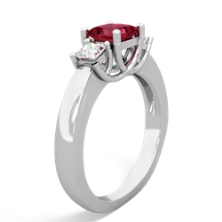 Lab Ruby Three Stone Trellis 14K White Gold ring R4015