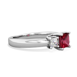 Lab Ruby Three Stone Trellis 14K White Gold ring R4015