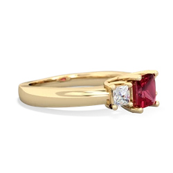 Lab Ruby Three Stone Trellis 14K Yellow Gold ring R4015