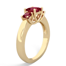 Lab Ruby Three Stone Trellis 14K Yellow Gold ring R4015