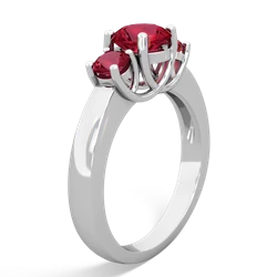 Lab Ruby Three Stone Trellis 14K White Gold ring R4018