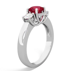 Lab Ruby Diamond Three Stone Round Trellis 14K White Gold ring R4018