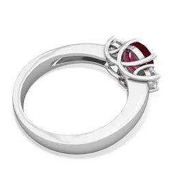 Lab Ruby Diamond Three Stone Round Trellis 14K White Gold ring R4018