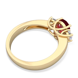 Lab Ruby Diamond Three Stone Round Trellis 14K Yellow Gold ring R4018