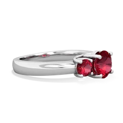 Lab Ruby Three Stone Round Trellis 14K White Gold ring R4018