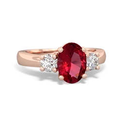 Lab Ruby Diamond Three Stone Oval Trellis 14K Rose Gold ring R4024