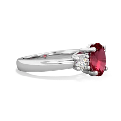 Lab Ruby Diamond Three Stone Oval Trellis 14K White Gold ring R4024