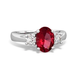 Lab Ruby Diamond Three Stone Oval Trellis 14K White Gold ring R4024