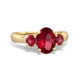 Lab Ruby Three Stone Oval Trellis 14K Yellow Gold ring R4024