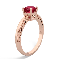 Lab Ruby Milgrain Filigree 14K Rose Gold ring R5090