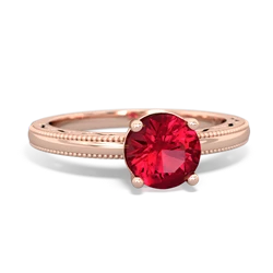 Lab Ruby Milgrain Filigree 14K Rose Gold ring R5090