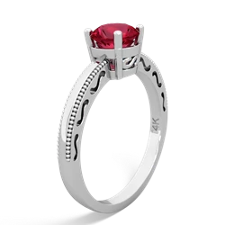 Lab Ruby Milgrain Filigree 14K White Gold ring R5090