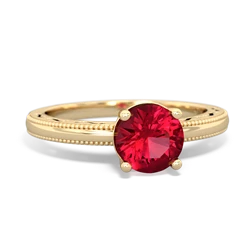 Lab Ruby Milgrain Filigree 14K Yellow Gold ring R5090