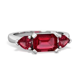 Lab Ruby Three Stone 14K White Gold ring R5235