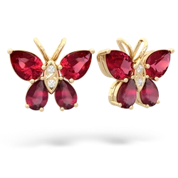 Lab Ruby Butterfly 14K Yellow Gold earrings E2215