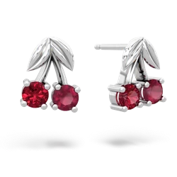 Lab Ruby Sweet Cherries 14K White Gold earrings E7001