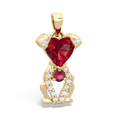 Lab Ruby Puppy Love 14K Yellow Gold pendant P5800