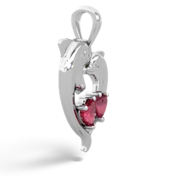 Lab Ruby Dolphin Heart 14K White Gold pendant P5820