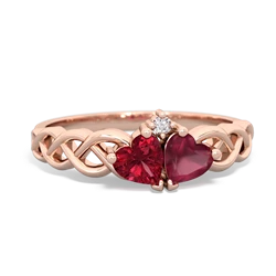 Lab Ruby Heart To Heart Braid 14K Rose Gold ring R5870